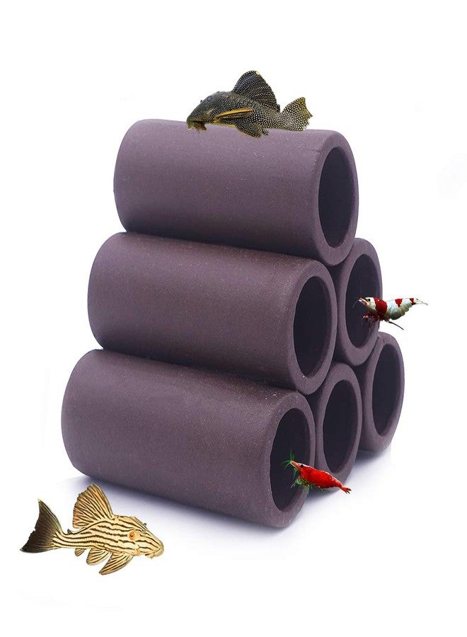 DOHO Aquarium Cave Handmade Brown Ceramic Shelters - Shrimp and Small Fish Habitat, Breeding Tube, Hiding cave - Hideaway Pipes Reduce Stress, Encourage Spawning - Aquarium Decorative Six Holes - Image 1